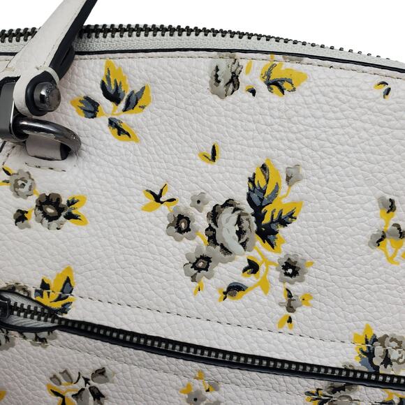 Coach Prairie Satchel Yellow Floral Pebbled Leather Handbag Tote Bag Rose 87109 - Picture 12 of 15